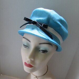 Vintage Mod Style Hat in Turquoise with Black Bow